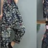Women Denim Floral Print Pocket Jumpsuits Dungarees