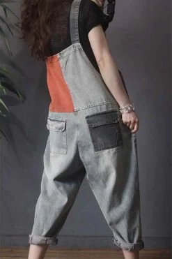 Women Denim Hole Color Spliced Letter Jumpsuits Dungarees -Women's clothing 28091568717886 6