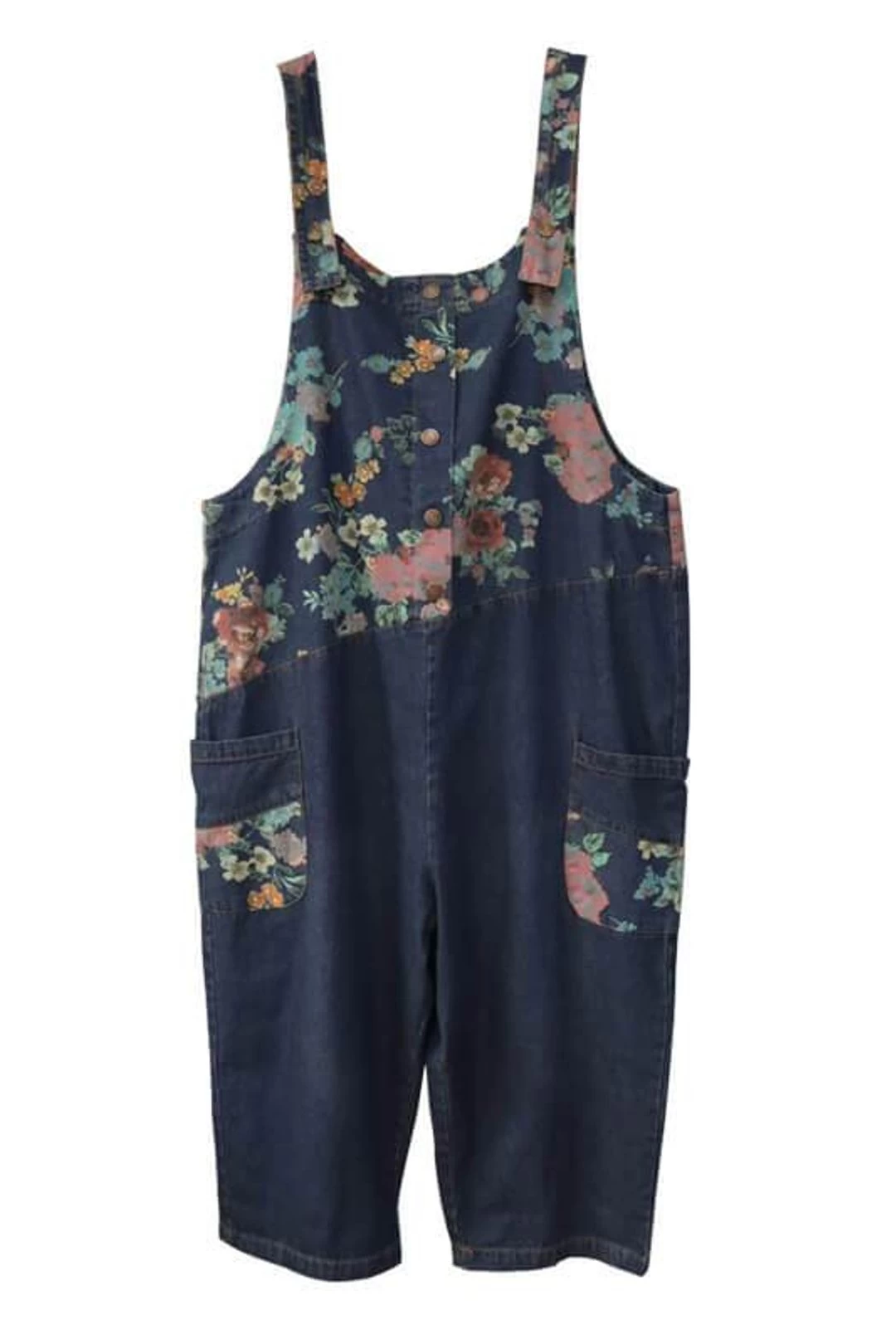 Women Floral Denim Print Pocket Jumpsuits Dungarees 9 Women Floral Denim Print Pocket Jumpsuits Dungarees - Image 7