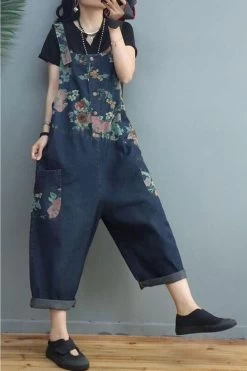 Women Floral Denim Print Pocket Jumpsuits Dungarees 12 Women Floral Denim Print Pocket Jumpsuits Dungarees -Women's clothing 28126821122110 4