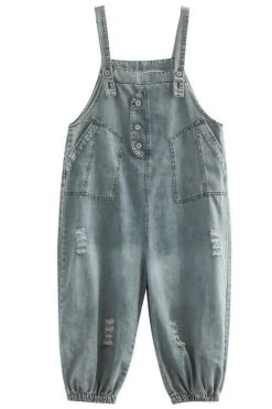 Women Denim Hole Solid Color Jumpsuits Dungarees -Women's clothing 28173550059582 6