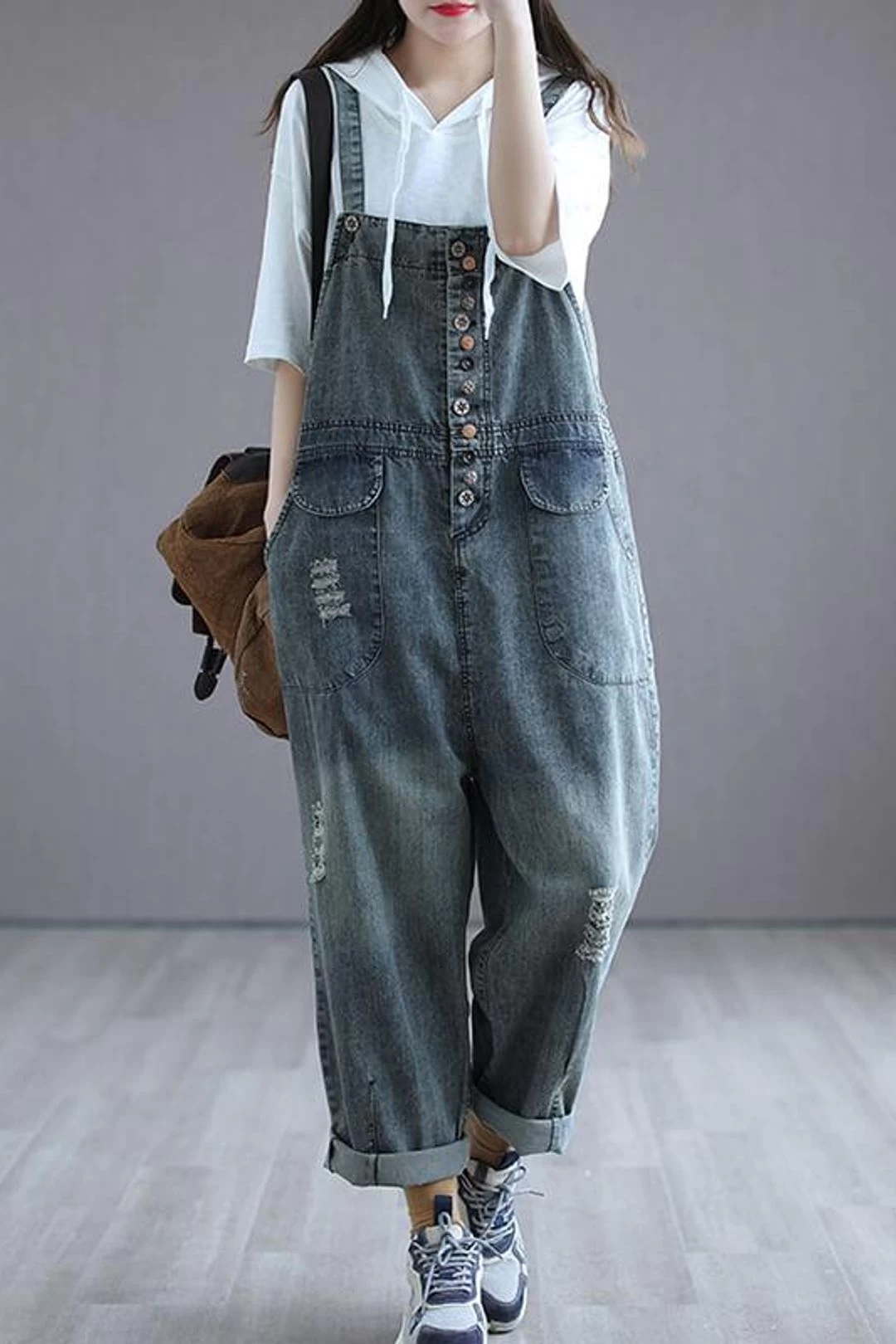 Cotton Women Breasted Casual Hole Jumpsuits Dungarees 3 Cotton Women Breasted Casual Hole Jumpsuits Dungarees