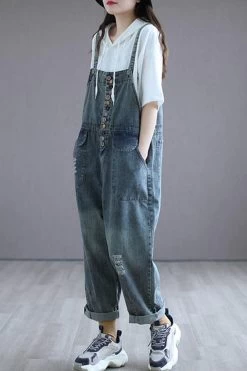 Cotton Women Breasted Casual Hole Jumpsuits Dungarees 11 Cotton Women Breasted Casual Hole Jumpsuits Dungarees -Women's clothing 28237464371262 3