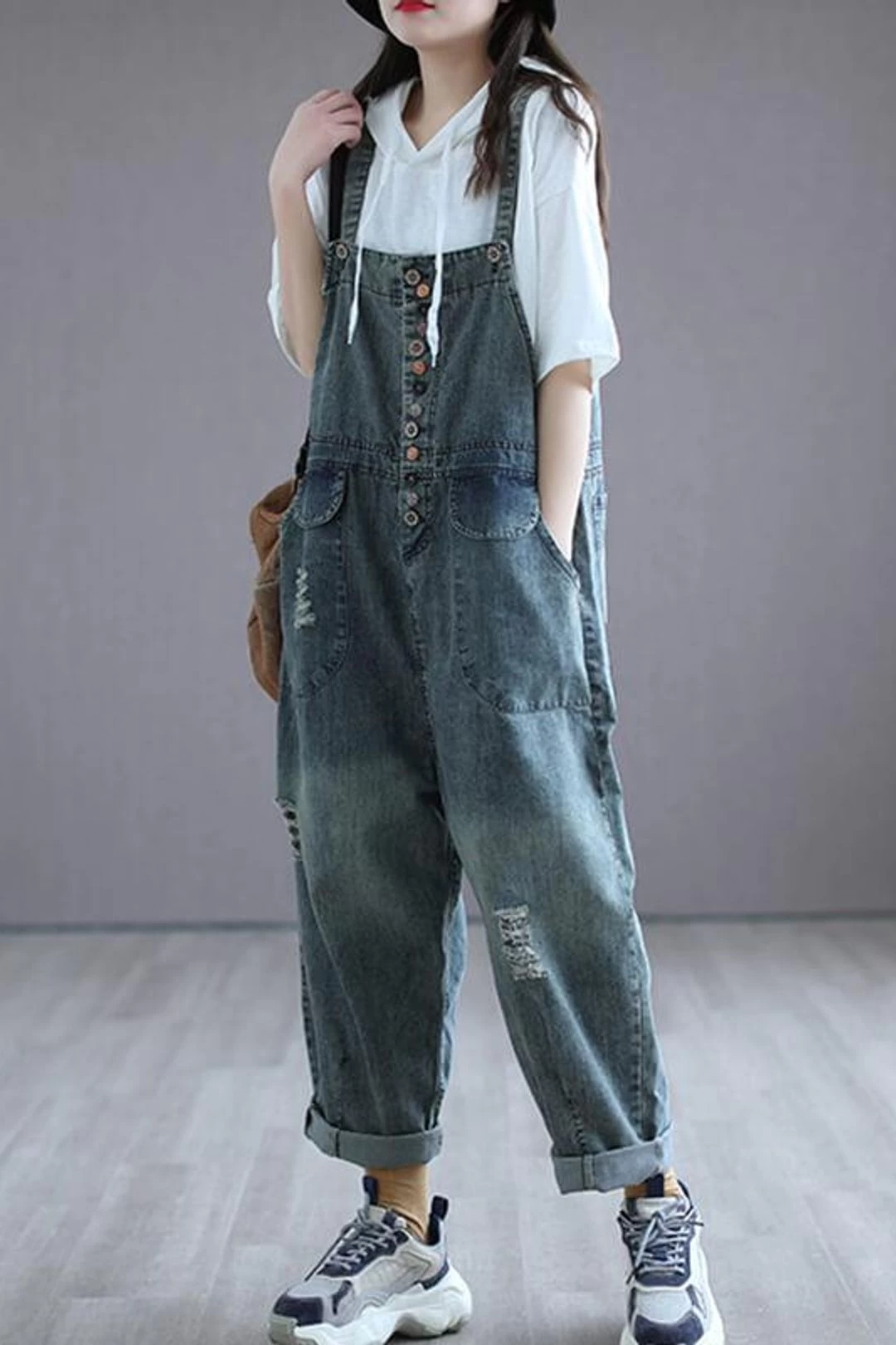 Cotton Women Breasted Casual Hole Jumpsuits Dungarees 4 Cotton Women Breasted Casual Hole Jumpsuits Dungarees - Image 2