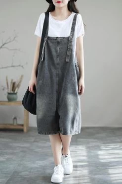 Women Denim Casual Summer Drawstring Jumpsuits Dungarees