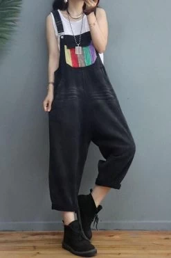 Women Patchwork Denim Cotton Casual Jumpsuits Dungarees -Women's clothing 28300386205758 8