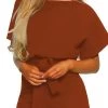 Women Casual Short Sleeves Self-Tie Belted Short Romper Jumpsuits
