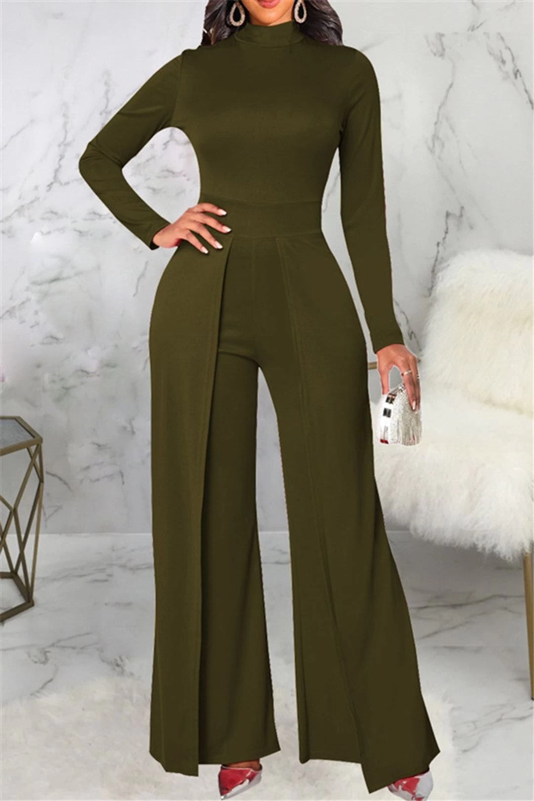 Mock Neck Splicing Fashion Women Jumpsuit 8 Mock Neck Splicing Fashion Women Jumpsuit - Image 6