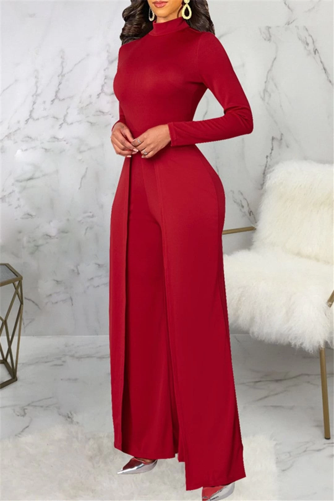 Mock Neck Splicing Fashion Women Jumpsuit 9 Mock Neck Splicing Fashion Women Jumpsuit - Image 7