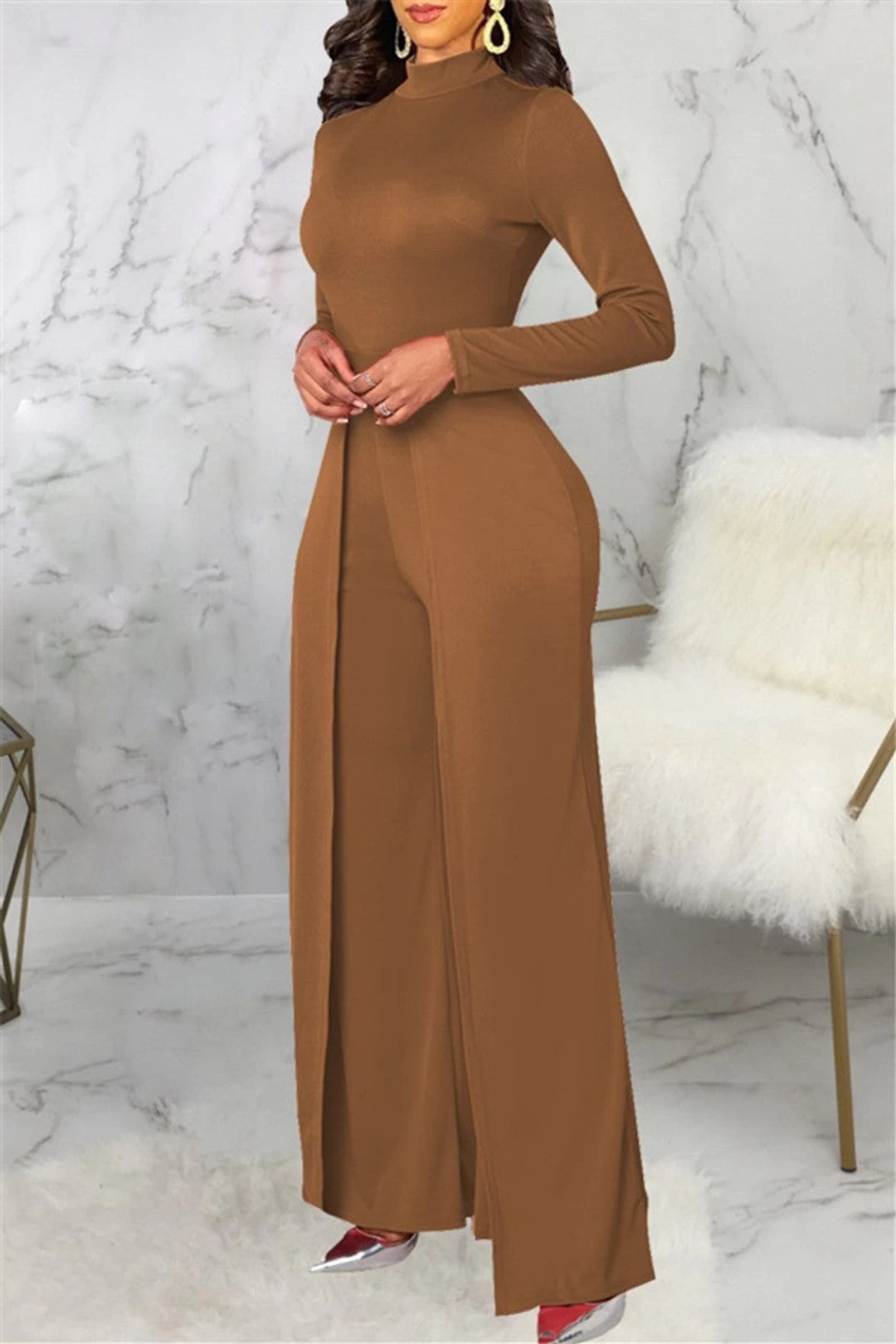 Mock Neck Splicing Fashion Women Jumpsuit 10 Mock Neck Splicing Fashion Women Jumpsuit - Image 8