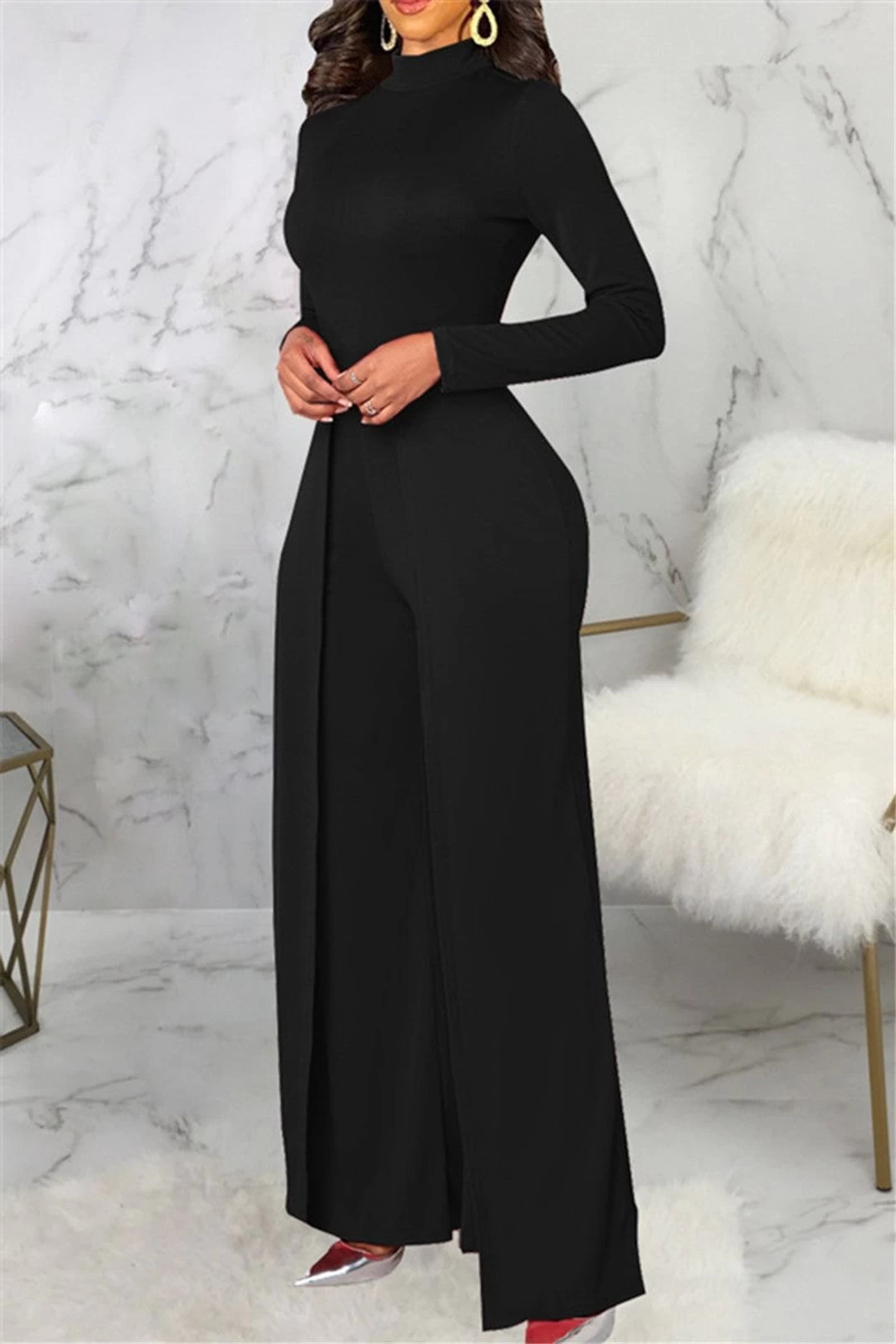 Mock Neck Splicing Fashion Women Jumpsuit 11 Mock Neck Splicing Fashion Women Jumpsuit - Image 9