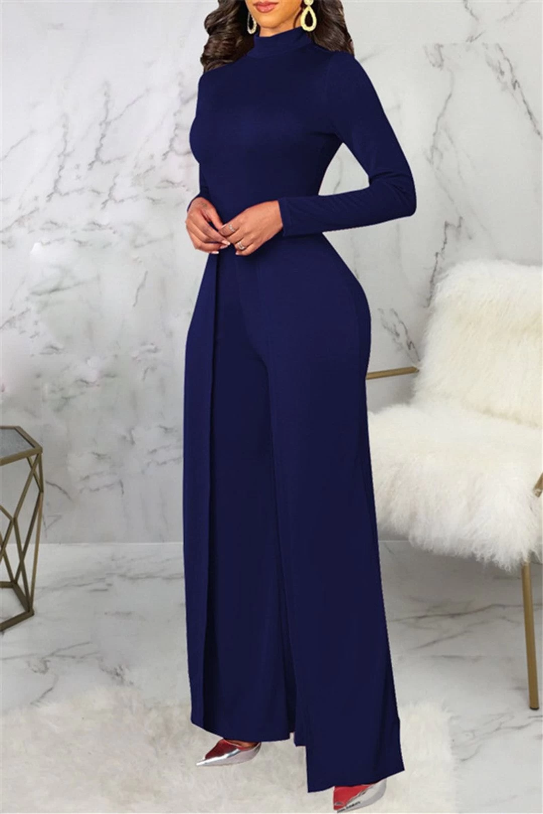 Mock Neck Splicing Fashion Women Jumpsuit 13 Mock Neck Splicing Fashion Women Jumpsuit - Image 11