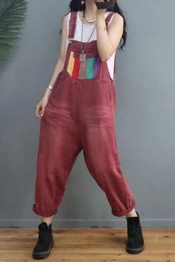 Women Patchwork Denim Cotton Casual Jumpsuits Dungarees -Women's clothing 28372047396926 4