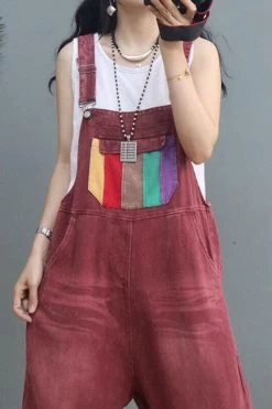 Women Patchwork Denim Cotton Casual Jumpsuits Dungarees -Women's clothing 28372047429694 9