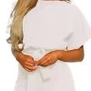LookbookStore Women Casual Short Sleeves Self-Tie Belted Short Romper Jumpsuits