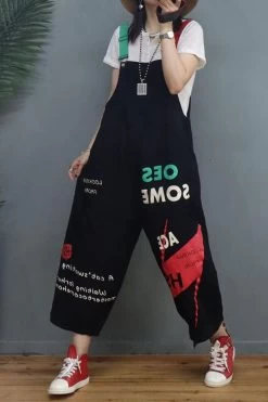 Denim Hole Letter Women Casual Pocket Jumpsuits Dungarees -Women's clothing 28430601093182 4