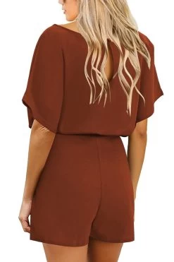 Women Casual Short Sleeves Self-Tie Belted Short Romper Jumpsuits -Women's clothing 28445132685361 3