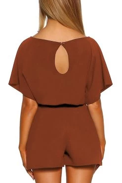 Women Casual Short Sleeves Self-Tie Belted Short Romper Jumpsuits -Women's clothing 28445132750897 4