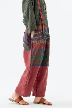 Linen Women Plaid Pocket Button Casual Loose Jumpsuits Dungarees -Women's clothing 28505368723518 10