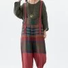 Linen Women Plaid Pocket Button Casual Loose Jumpsuits Dungarees -Women's clothing 28505370099774 1