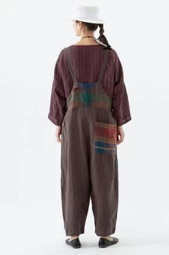 Women Plaid Pocket Linen Loose Button Casual Jumpsuits Dungarees -Women's clothing 28505392578622 5