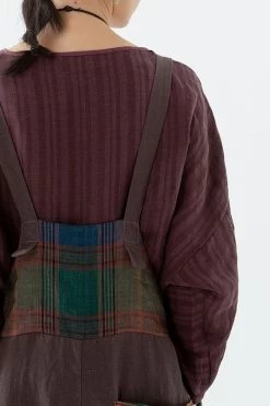 Women Plaid Pocket Linen Loose Button Casual Jumpsuits Dungarees -Women's clothing 28505392840766 12