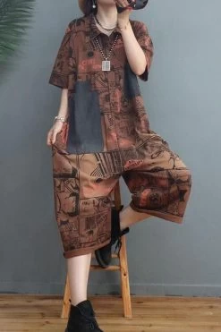 Women Vintage Letter Patchwork Pocket Short Sleeve Jumpsuits -Women's clothing 28528399908926 3