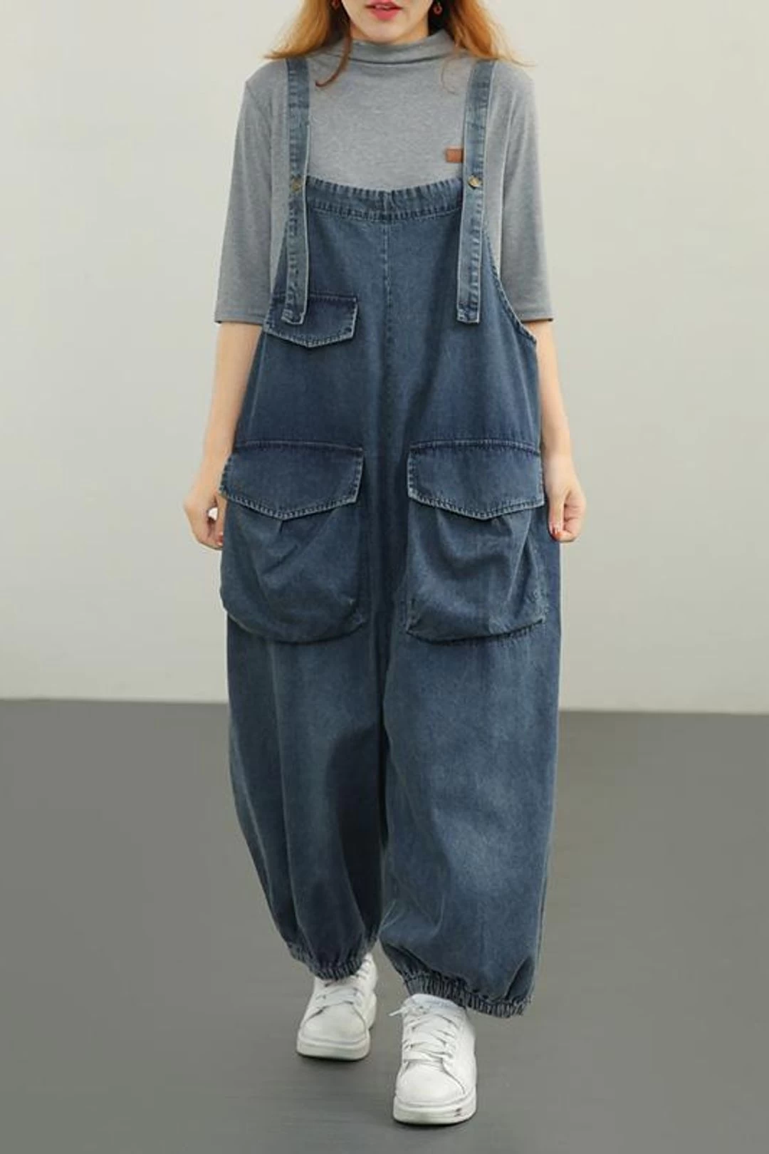 Denim Cotton Women Button Pocket Casual Lantern Jumpsuits 3 Denim Cotton Women Button Pocket Casual Lantern Jumpsuits