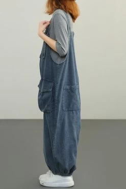 Denim Cotton Women Button Pocket Casual Lantern Jumpsuits 13 Denim Cotton Women Button Pocket Casual Lantern Jumpsuits -Women's clothing 28590602158142 3