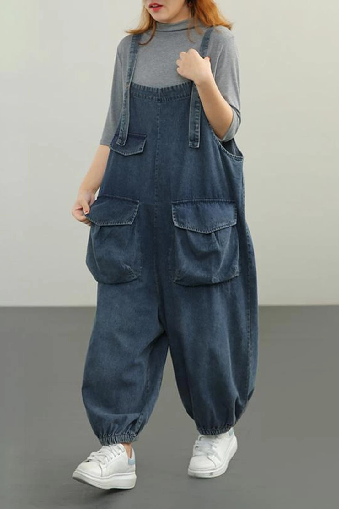 Denim Cotton Women Button Pocket Casual Lantern Jumpsuits 4 Denim Cotton Women Button Pocket Casual Lantern Jumpsuits - Image 2