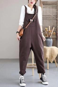Women Solid Color Button Pocket Casual Jumpsuits Dungarees -Women's clothing 28590628307006 3