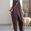 Women Solid Color Button Pocket Casual Jumpsuits Dungarees -Women's clothing 28590628470846 1