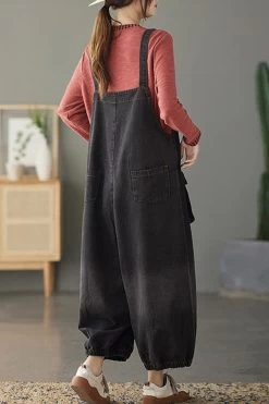 Women Pocket Floral Denim Cotton Embroidered Casual Jumpsuits -Women's clothing 28590673788990 7