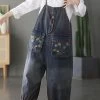 Women Pocket Floral Denim Cotton Embroidered Casual Jumpsuits -Women's clothing 28590673887294 1
