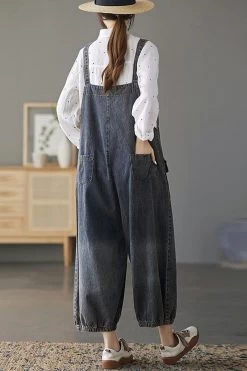 Women Pocket Floral Denim Cotton Embroidered Casual Jumpsuits -Women's clothing 28590674247742 6