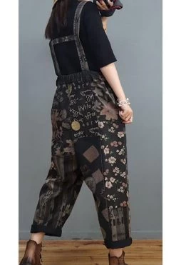 Women Denim Cotton Stitching Print Floral Casual Jumpsuits -Women's clothing 28603943452734 7