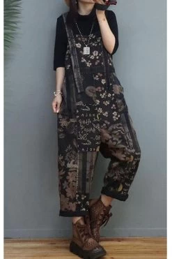 Women Denim Cotton Stitching Print Floral Casual Jumpsuits -Women's clothing 28603943551038 6