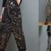 Women Denim Cotton Stitching Print Floral Casual Jumpsuits