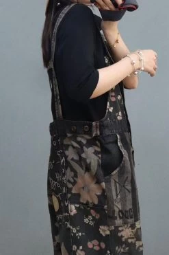 Women Denim Cotton Stitching Print Floral Casual Jumpsuits -Women's clothing 28603943813182 10