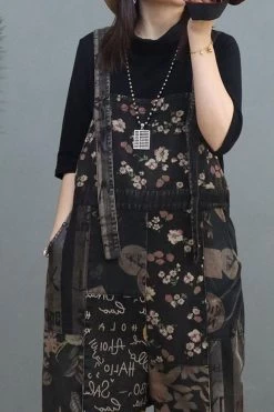 Women Denim Cotton Stitching Print Floral Casual Jumpsuits -Women's clothing 28603943944254 9