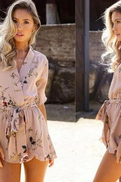 Women Floral Print Jumpsuits Beach