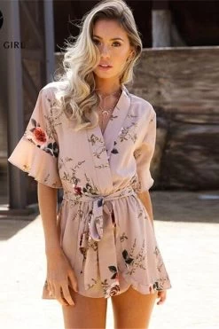 Women Floral Print Jumpsuits Beach -Women's clothing 32424988115095 3