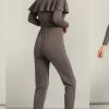 Women Waist Knot Sexy Ruffle Bardot Jumpsuit / Off The Shoulder Yogawear