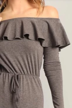 Women Waist Knot Sexy Ruffle Bardot Jumpsuit / Off The Shoulder Yogawear -Women's clothing 4519996588085 6