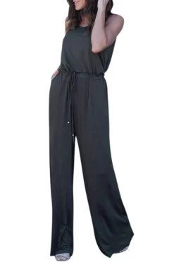 Iyasson Women Spaghetti Strap Stretchy Wide Leg Jumpsuit