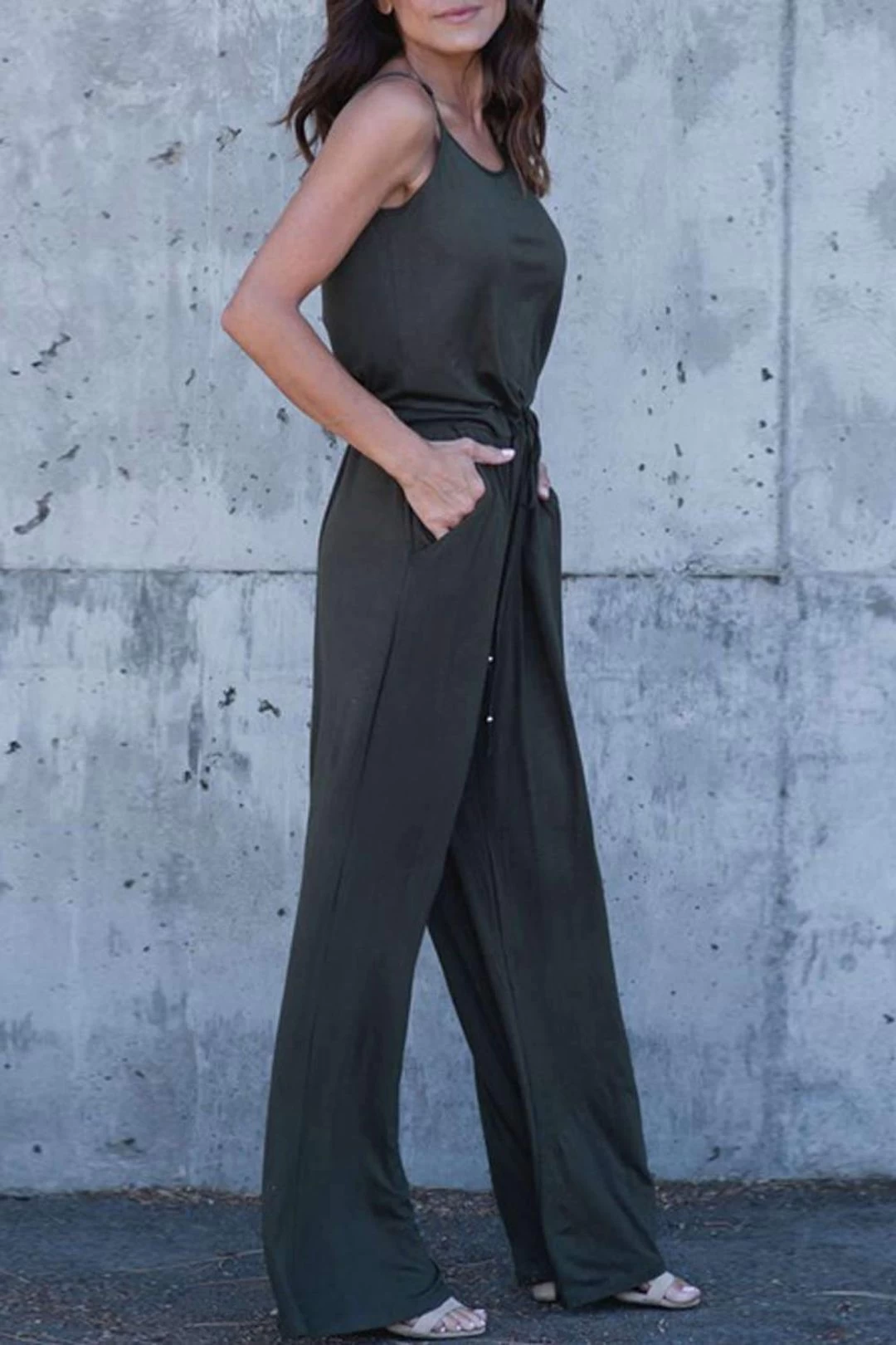 Iyasson Women Spaghetti Strap Stretchy Wide Leg Jumpsuit 3 Iyasson Women Spaghetti Strap Stretchy Wide Leg Jumpsuit - Image 2