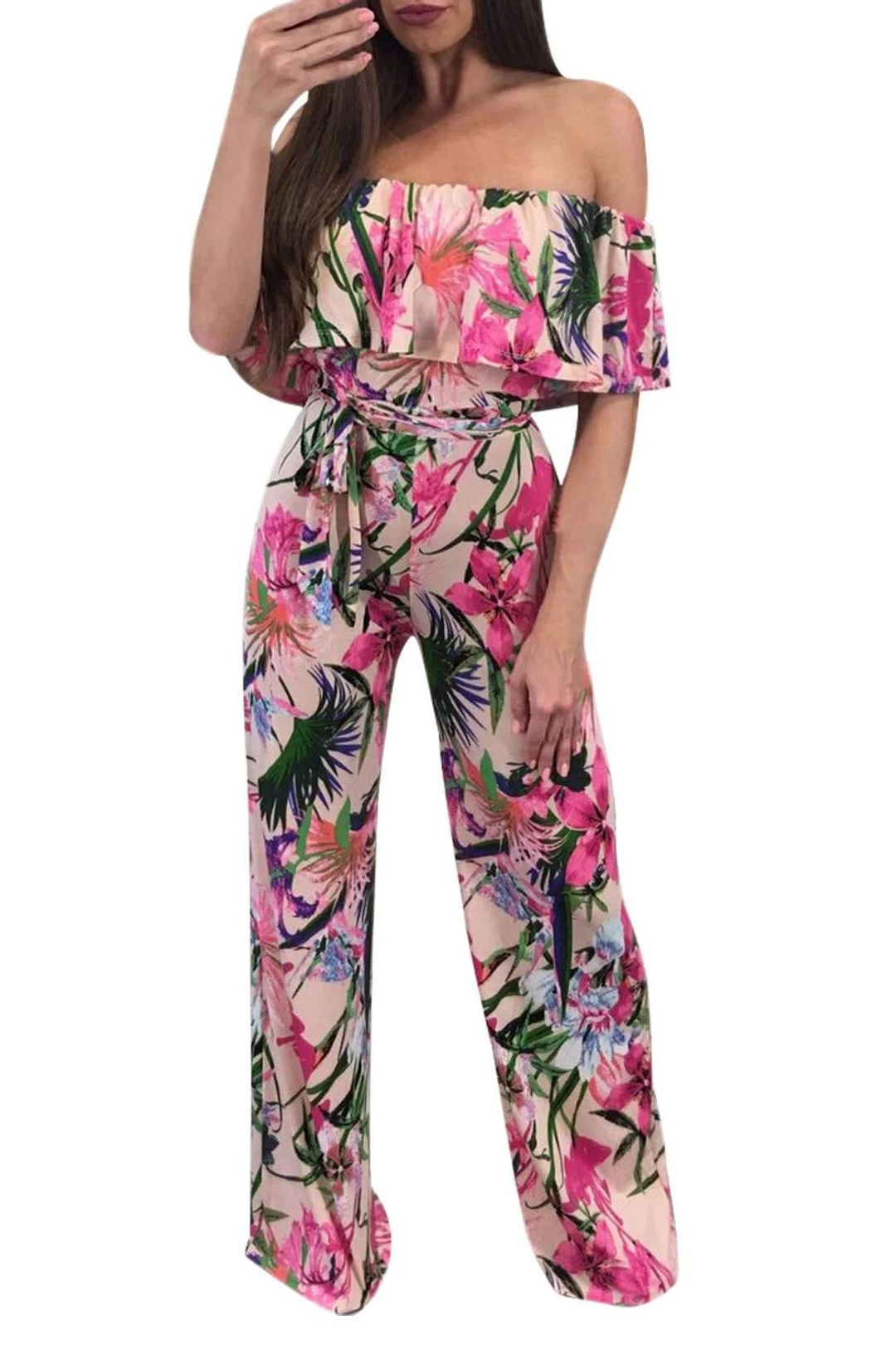 Iyasson Women Off-the-Shoulder High Waist Wide-Leg Floral Jumpsuit 7 Iyasson Women Off-the-Shoulder High Waist Wide-Leg Floral Jumpsuit - Image 5