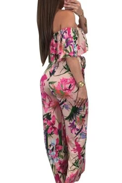 Iyasson Women Off-the-Shoulder High Waist Wide-Leg Floral Jumpsuit 25 Iyasson Women Off-the-Shoulder High Waist Wide-Leg Floral Jumpsuit -Women's clothing 4586432692266 6