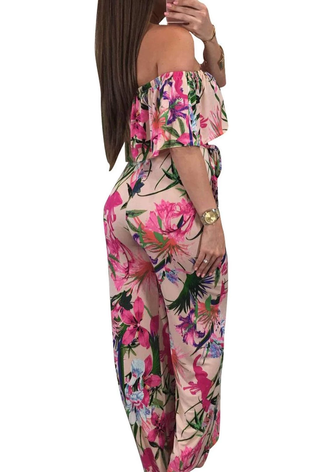 Iyasson Women Off-the-Shoulder High Waist Wide-Leg Floral Jumpsuit 8 Iyasson Women Off-the-Shoulder High Waist Wide-Leg Floral Jumpsuit - Image 6