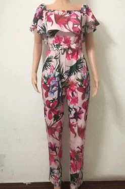 Iyasson Women Off-the-Shoulder High Waist Wide-Leg Floral Jumpsuit 26 Iyasson Women Off-the-Shoulder High Waist Wide-Leg Floral Jumpsuit -Women's clothing 4586432757802 7